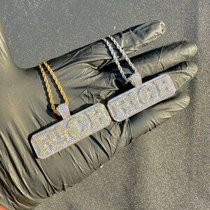 18k Gold/White Gold CZ Diamond RICH Pendant